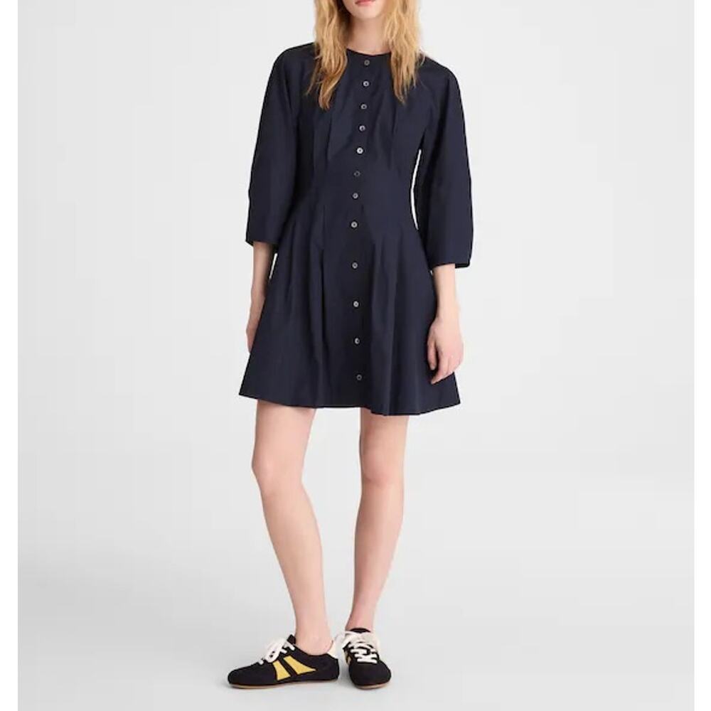 Madewell Sculptural Sleeve Pleated Mini Dress Classic Navy Size 4 NWT
